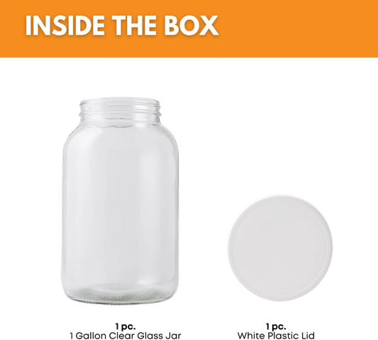 1 Gallon Glass Storage Jar with Screw-On Lid – 64 oz Clear Wide Mouth Glass Container for Pickling, Fermenting, Brewing, Dry Food, Honey & More