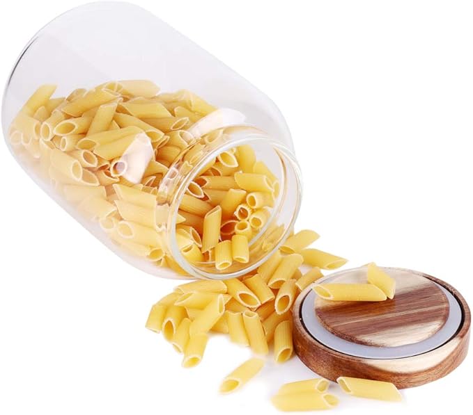 Large 1250ml Glass Storage Jar with Wooden Airtight Lid|Sealed Canister for Pasta, Grains, Snacks & Pantry Organization
