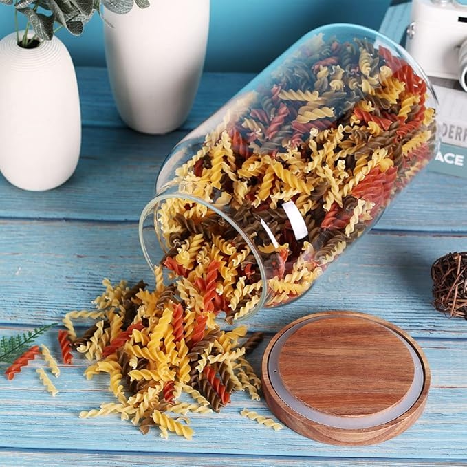 3800ml Large Glass Storage Jar with Wooden Lid – Airtight Food Container for Pasta, Coffee, Cereal, Snacks & Dry Goods