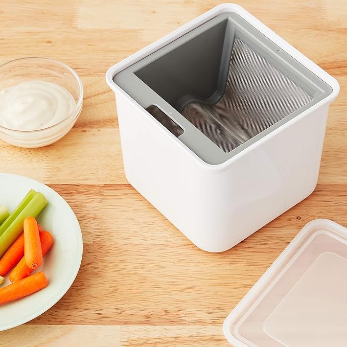 Multi-Purpose Yogurt Cheese Strainer with Lid – 13cm Tall Container with Removable Mesh Filter for Food Storage & Fermentation
