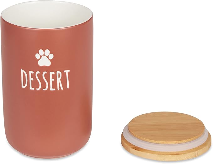 Ceramic Food Storage Jar with Bamboo Lid – Cute "DESSERT" Paw Print Canister for Pet Treats, Snacks, Coffee or Tea