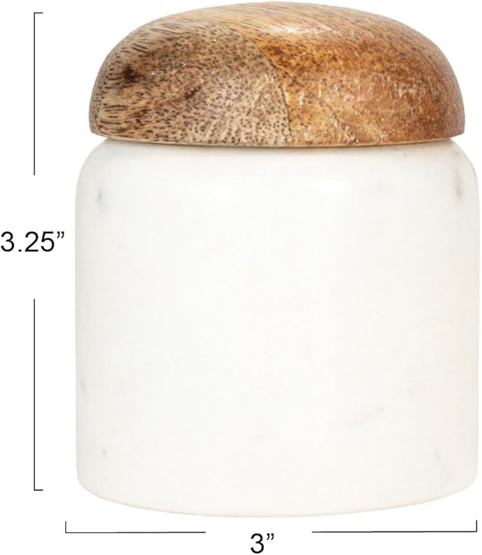 Natural Marble Storage Jar with Wooden Lid – Small Canister for Spices, Sugar, Salt, Jewelry, 3-Inch Container