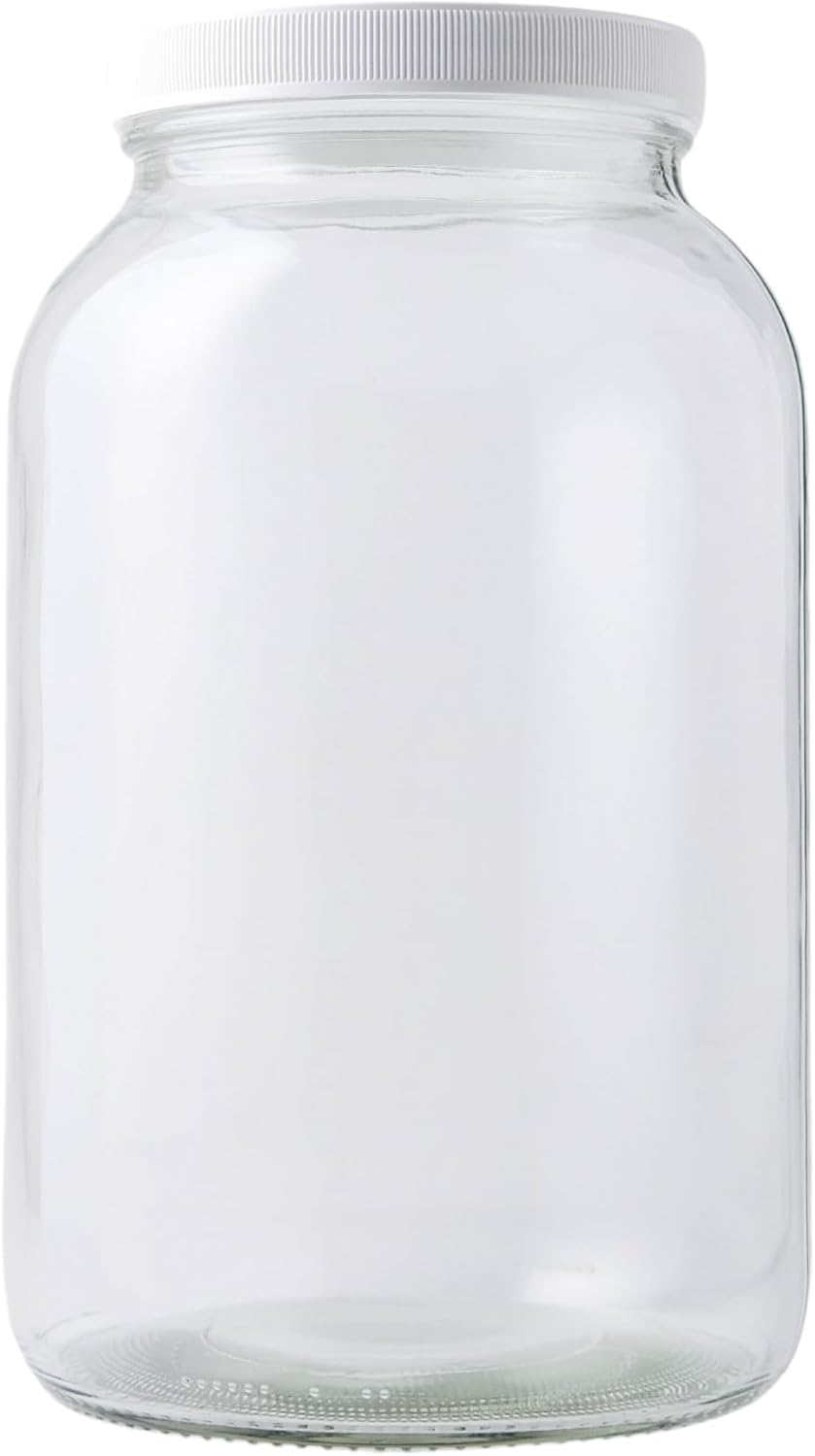 1 Gallon Glass Storage Jar with Screw-On Lid – 64 oz Clear Wide Mouth Glass Container for Pickling, Fermenting, Brewing, Dry Food, Honey & More