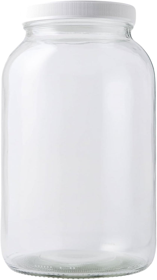 1 Gallon Glass Storage Jar with Screw-On Lid – 64 oz Clear Wide Mouth Glass Container for Pickling, Fermenting, Brewing, Dry Food, Honey & More