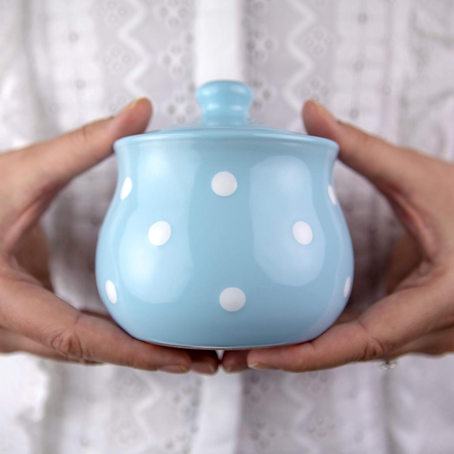 Nordic Style Ceramic Polka Dot Jar with Lid – Blue Candy Jar/Spice Container/Decorative Storage Canister