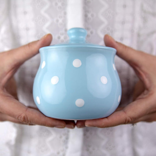 Nordic Style Ceramic Polka Dot Jar with Lid – Blue Candy Jar/Spice Container/Decorative Storage Canister