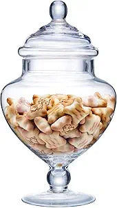 European Style Glass Apothecary Jar with Lid – 9" Tall Pedestal Clear Candy Jar for Weddings, Home Decor, or Bathroom Storage