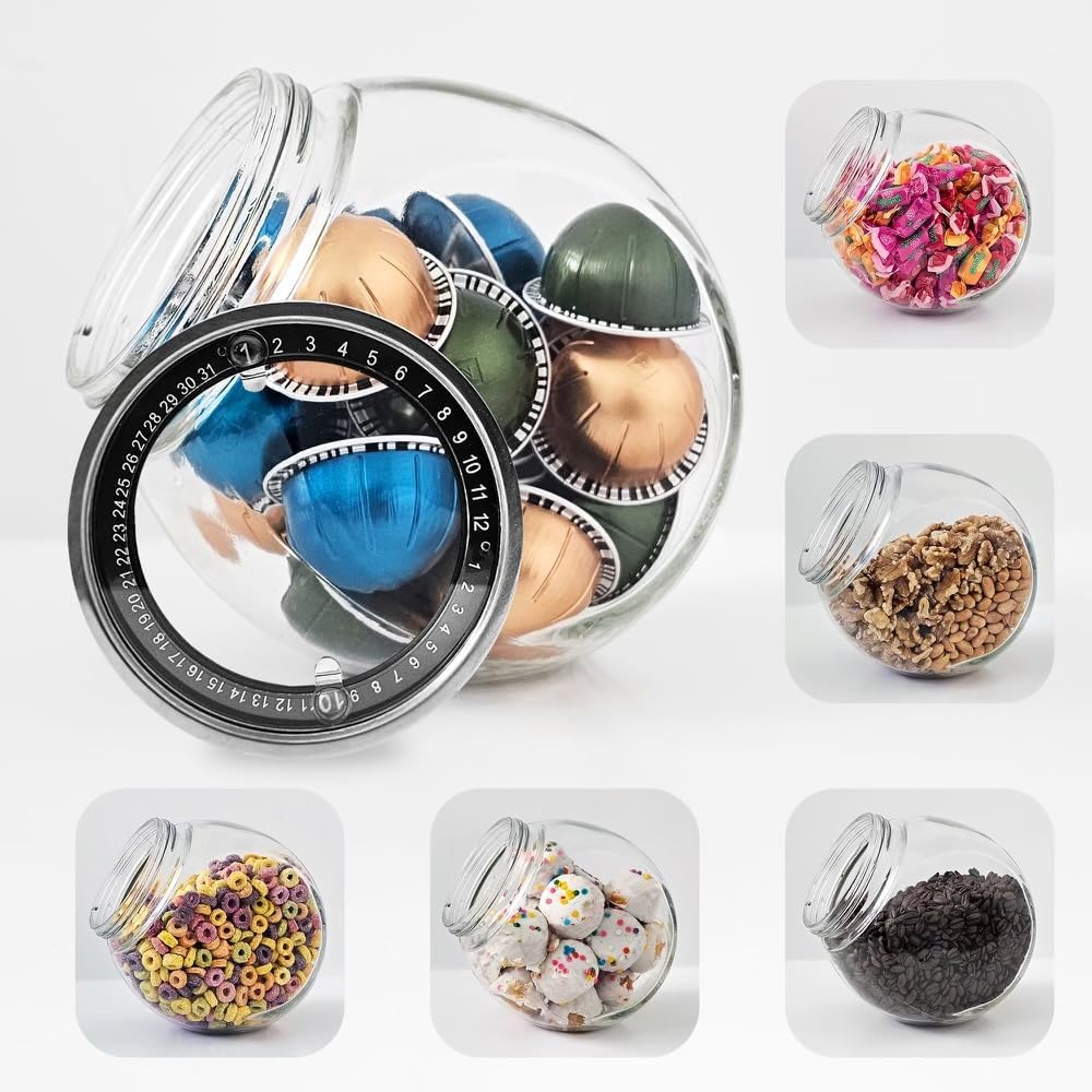 Dual-Angle Glass Storage Jar with Stainless Steel Lid｜45° Tilt or Upright Design｜Sealed Food Canister for Kitchen & Pantry