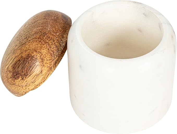 Natural Marble Storage Jar with Wooden Lid – Small Canister for Spices, Sugar, Salt, Jewelry, 3-Inch Container