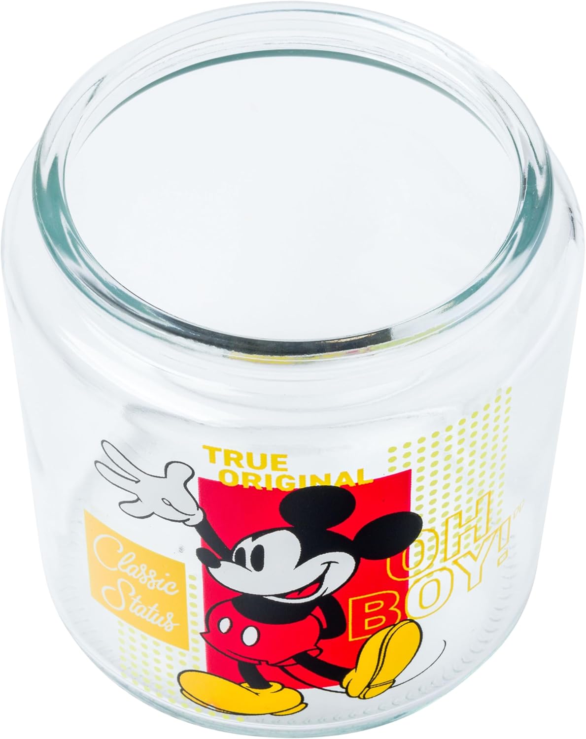 Vintage Mickey Mouse Printed Glass Storage Jar with Lid – Cartoon Candy Jar, Snack Container, Decorative Organizer