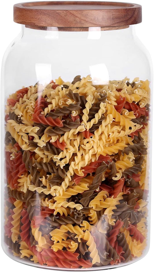 3800ml Large Glass Storage Jar with Wooden Lid – Airtight Food Container for Pasta, Coffee, Cereal, Snacks & Dry Goods