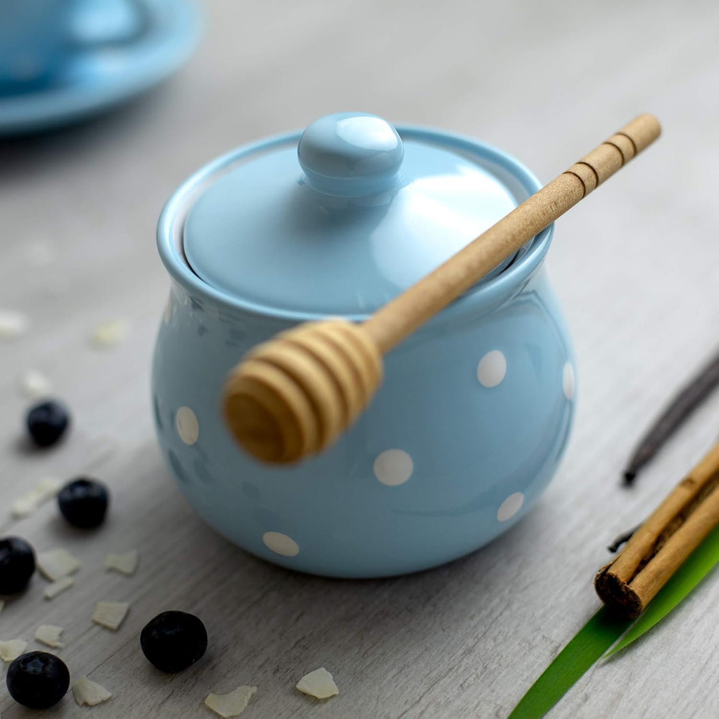 Nordic Style Ceramic Polka Dot Jar with Lid – Blue Candy Jar/Spice Container/Decorative Storage Canister