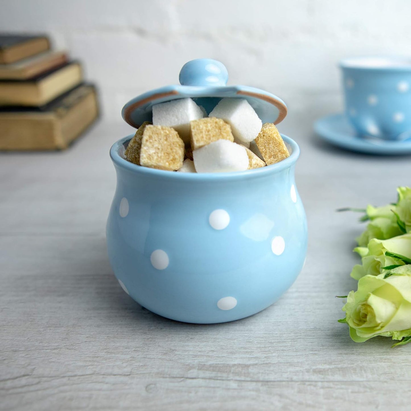 Nordic Style Ceramic Polka Dot Jar with Lid – Blue Candy Jar/Spice Container/Decorative Storage Canister