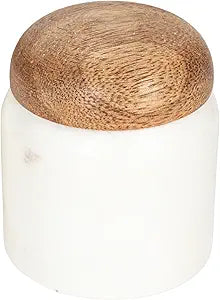 Natural Marble Storage Jar with Wooden Lid – Small Canister for Spices, Sugar, Salt, Jewelry, 3-Inch Container