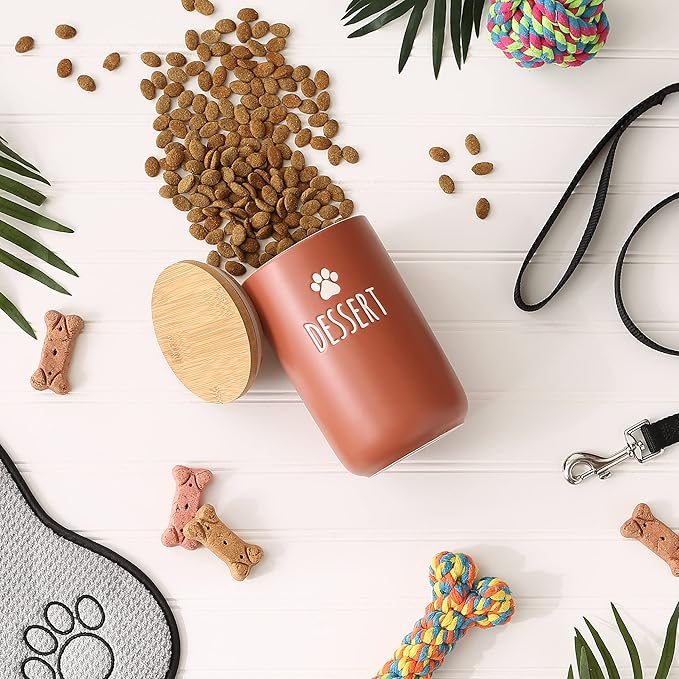 Ceramic Food Storage Jar with Bamboo Lid – Cute "DESSERT" Paw Print Canister for Pet Treats, Snacks, Coffee or Tea