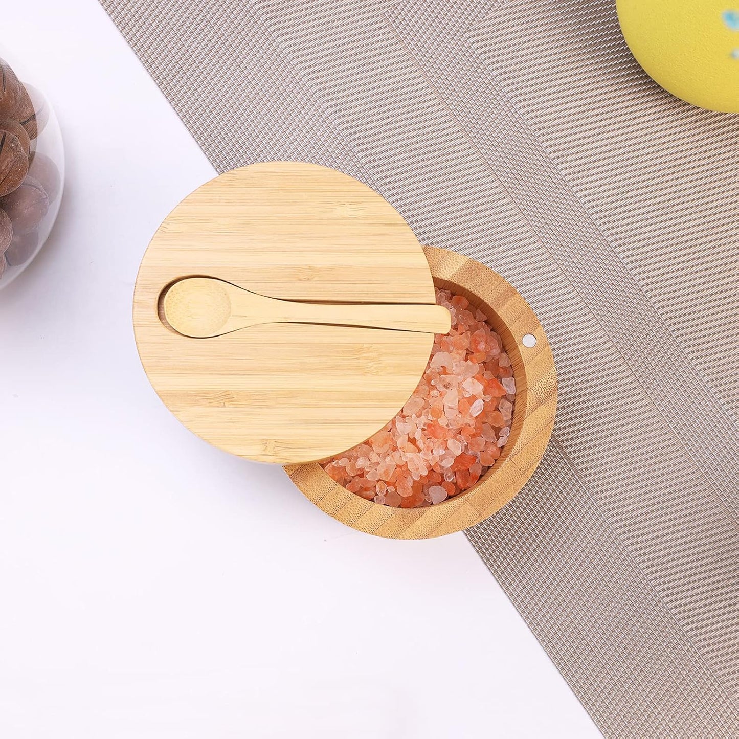 Round Bamboo Storage Jar with Lid – Small Natural Bamboo Container for Spices, Tea, Candy, Jewelry – 3.9" Diameter × 2.8" Height