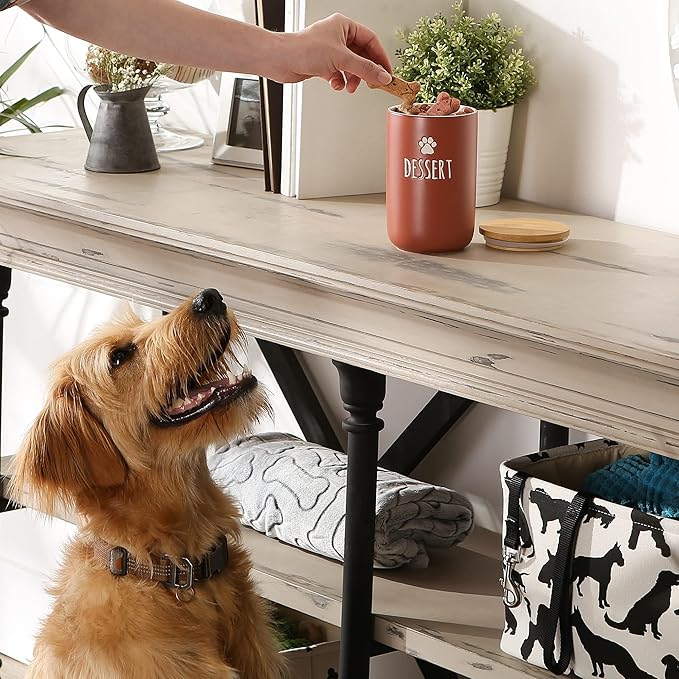 Ceramic Food Storage Jar with Bamboo Lid – Cute "DESSERT" Paw Print Canister for Pet Treats, Snacks, Coffee or Tea